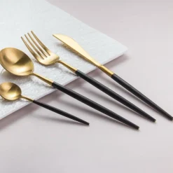 Altin 6 Piece Flatware Set - Black and Gold