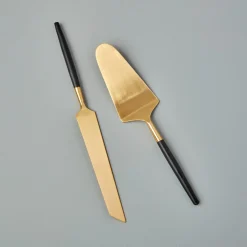 Black & Gold Cake Lift & Knife Set
