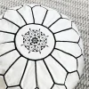 Black and White Moroccan Leather Pouf
