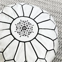 Black and White Moroccan Leather Pouf