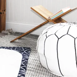 Black and White Moroccan Leather Pouf