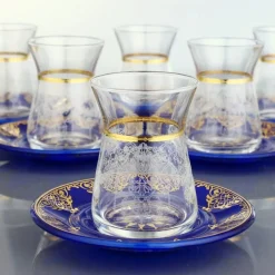 Blue and Gold Turkish Tea Cups and Saucers