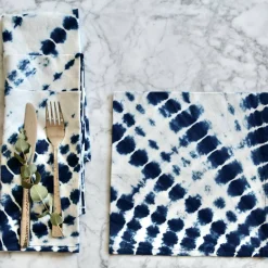 Blue Indigo Tie-Dye Cotton Dinner Napkins - Set of 4
