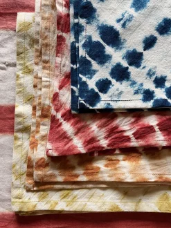 Blue Indigo Tie-Dye Cotton Dinner Napkins - Set of 4