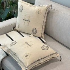 Cactus Silk Pillow - Beige and Black