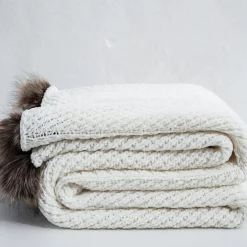 Chenille Throw with Pom Poms - 51"x63"