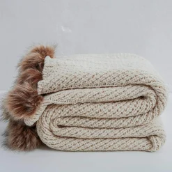 Chenille Throw with Pom Poms - 51