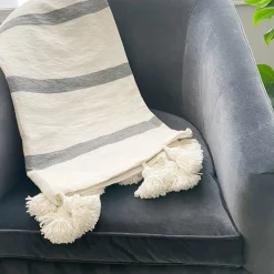 Gray Stripe Pom Pom Throw