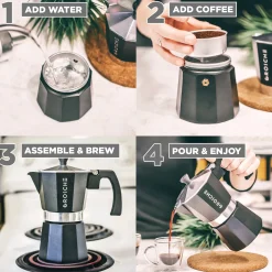 Grosche Milano Stovetop Espresso Maker, Black