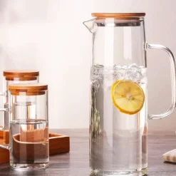 Hand Blown Glass & Bamboo Pitcher & Cups