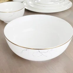 Marble & Gold Rim Serving Bowl – 8 Inch