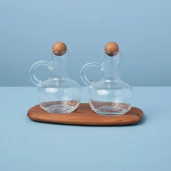 Oil & Vinegar Cruet Set with Acacia Tray