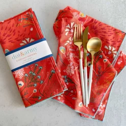 Papaya Peacock Cocktail Napkins, Set of 4