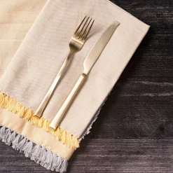 Reversible Fringe Cotton Dinner Napkins in Gold and Silver