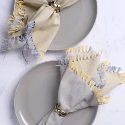Reversible Fringe Cotton Dinner Napkins in Gold and Silver