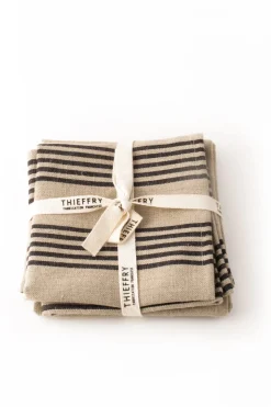 Thieffry Belgian Linen Dishtowels, Black Stripe & Natural, Set of 2