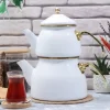White Enamel Double Tea Pot