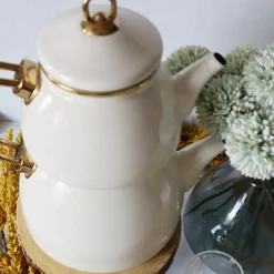White Enamel Double Tea Pot